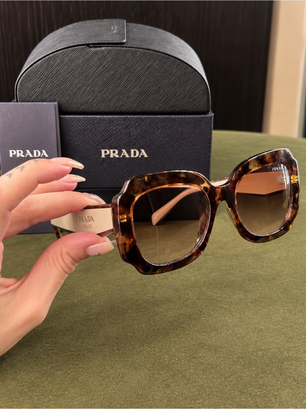 Prada Tortoiseshell Square Women's Sunglasses with Gradient Brown Lenses